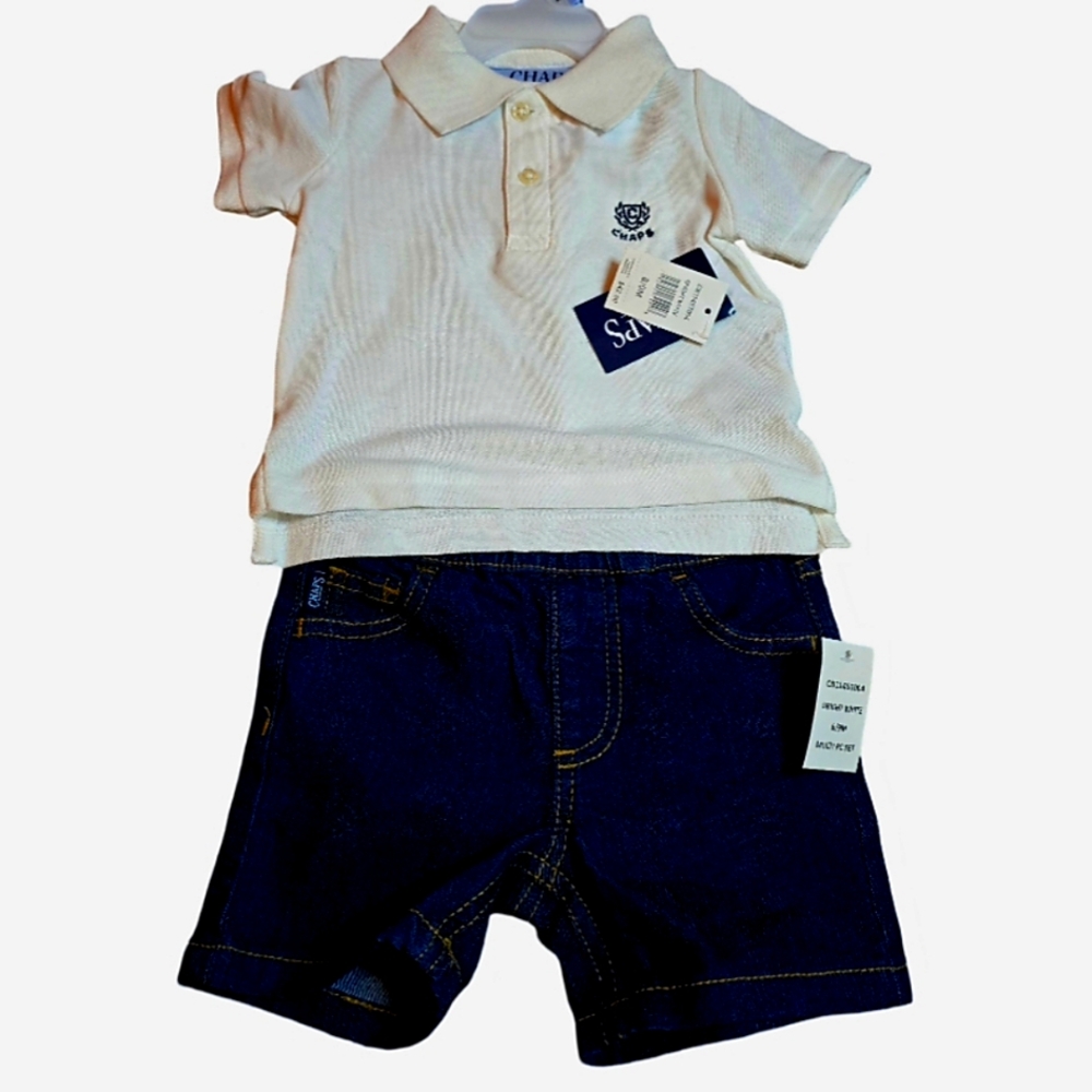 CHAPS Infant boys 6/9M 2pc Polo jean short set.  NWT